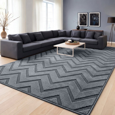 Moonlight Bedding Grey Chevron Rug 200X290Cm, Washable Non-Slip Soft High Low Pile Living Room Carpet - image 1