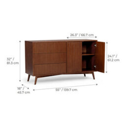 Teamson Home Tremolo Wooden Sideboard 3 Fluted Push-Open Drawers 2 Doors, Walnut - thumbnail 5