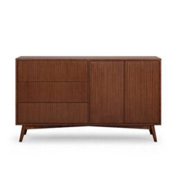 Teamson Home Tremolo Wooden Sideboard 3 Fluted Push-Open Drawers 2 Doors, Walnut - thumbnail 6