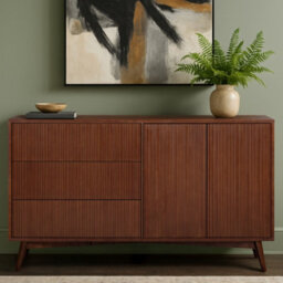 Teamson Home Tremolo Wooden Sideboard 3 Fluted Push-Open Drawers 2 Doors, Walnut - thumbnail 4