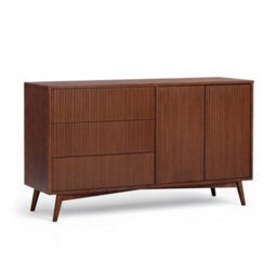 Teamson Home Tremolo Wooden Sideboard 3 Fluted Push-Open Drawers 2 Doors, Walnut - thumbnail 2