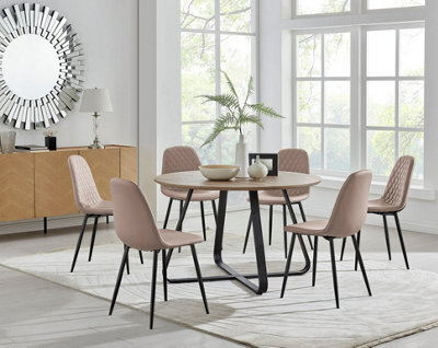 Furniturebox Uk Santorini Brown Round Round Dining Table And 6 Cappuccino Corona Black Leg Chairs - image 1