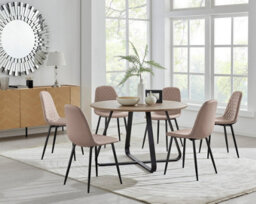 Furniturebox Uk Santorini Brown Round Round Dining Table And 6 Cappuccino Corona Black Leg Chairs