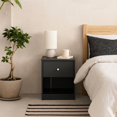 Wyld Haus Kaohsiung Dark Grey 1-Drawer Bedside Table Small Matt Wood - image 1