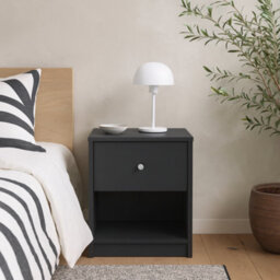 Wyld Haus Kaohsiung Dark Grey 1-Drawer Bedside Table Small Matt Wood - thumbnail 2