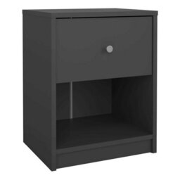Wyld Haus Kaohsiung Dark Grey 1-Drawer Bedside Table Small Matt Wood - thumbnail 3