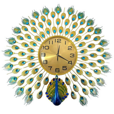 Peacock Wall Clock Retro Peacock Wall Watch Non Ticking For Home Office - 70Cm - image 1