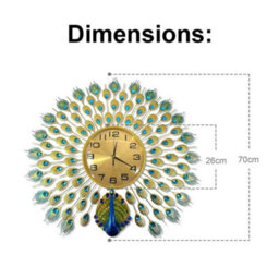 Peacock Wall Clock Retro Peacock Wall Watch Non Ticking For Home Office - 70Cm - thumbnail 2