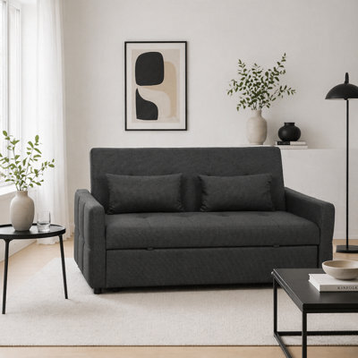 Wyld Haus Lula Charcoal Grey 3-Way Convertible 2-Seater Sofa Bed, Linen-Look Fabric - image 1