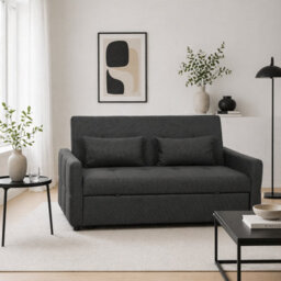 Wyld Haus Lula Charcoal Grey 3-Way Convertible 2-Seater Sofa Bed, Linen-Look Fabric