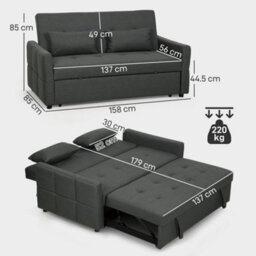 Wyld Haus Lula Charcoal Grey 3-Way Convertible 2-Seater Sofa Bed, Linen-Look Fabric - thumbnail 4