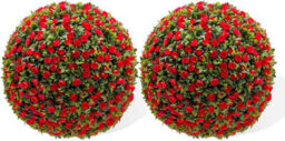 London Boutique Red Set Of 2 45 Cm Artificial Topiary Balls, Faux Rose Plant Spheres, Hanging Chains, Indoor Outdoor Garden Décor