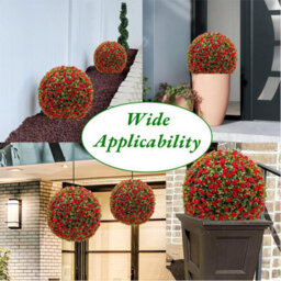 London Boutique Red Set Of 2 45 Cm Artificial Topiary Balls, Faux Rose Plant Spheres, Hanging Chains, Indoor Outdoor Garden Décor - thumbnail 4