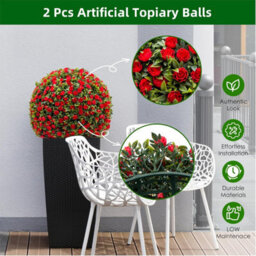 London Boutique Red Set Of 2 45 Cm Artificial Topiary Balls, Faux Rose Plant Spheres, Hanging Chains, Indoor Outdoor Garden Décor - thumbnail 6