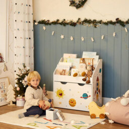 Songmics Toy Organiser, Bookshelf With 3 Shelves, Removable Storage Box With Wheels, Multipurpose, For Play Room - thumbnail 2
