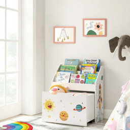 Songmics Toy Organiser, Bookshelf With 3 Shelves, Removable Storage Box With Wheels, Multipurpose, For Play Room - thumbnail 1