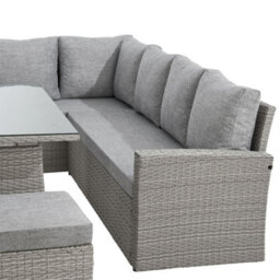 EVRE Marilyn 9 Seater Rattan Garden Furniture Set Corner Sofa With Glass Table & Footstool Mountain Grey - thumbnail 6