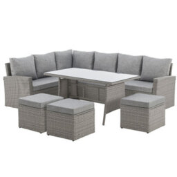 EVRE Marilyn 9 Seater Rattan Garden Furniture Set Corner Sofa With Glass Table & Footstool Mountain Grey - thumbnail 2