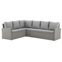 EVRE Marilyn 9 Seater Rattan Garden Furniture Set Corner Sofa With Glass Table & Footstool Mountain Grey - thumbnail 3