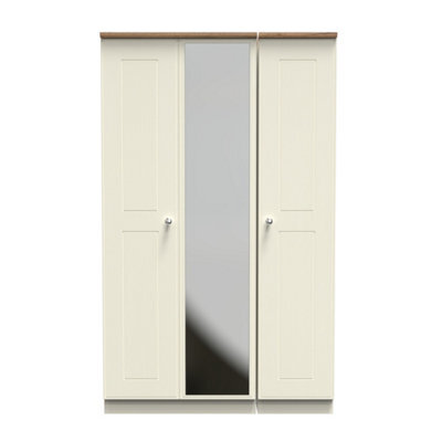 Albert Triple Mirror Wardrobe In Cream Ash & Oak (Ready Assembled) - image 1