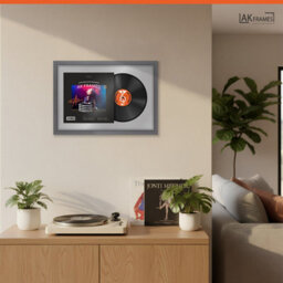 "AK Frames 25X17"" Dark Grey Sleek Vinyl Record Frame With Silver Mount For 12 Inch Lp Cover & Disc - Overlapped Design" - thumbnail 5