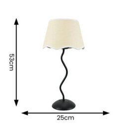 Valuelights Wiggle Black Metal Stem Table Lamp With Linen Scallop White Trim Tapered Lamp Shade And Led Bulb - thumbnail 6