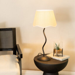 Valuelights Wiggle Black Metal Stem Table Lamp With Linen Scallop White Trim Tapered Lamp Shade And Led Bulb