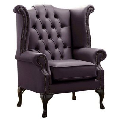 Chesterfield High Back Wing Chair Shelly Amethyst Leather Bespoke In Queen Anne Style - image 1