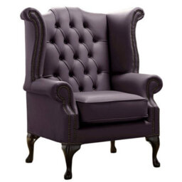 Chesterfield High Back Wing Chair Shelly Amethyst Leather Bespoke In Queen Anne Style - thumbnail 1
