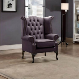 Chesterfield High Back Wing Chair Shelly Amethyst Leather Bespoke In Queen Anne Style - thumbnail 3