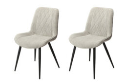 Core Products Pair Of Aspen Grey Diamond Stitch Cord Fabric Dining Chairs - Black Tapered Legs - thumbnail 1