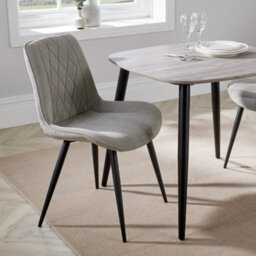 Core Products Pair Of Aspen Grey Diamond Stitch Cord Fabric Dining Chairs - Black Tapered Legs - thumbnail 7