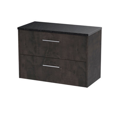 Nuie Hudson Reed Juno Wall Hung 2-Drawer Vanity Unit & Black Worktop, Countertop Basin Unit In Metallic Slate, 800mm - image 1