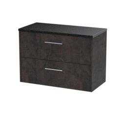 Nuie Hudson Reed Juno Wall Hung 2-Drawer Vanity Unit & Black Worktop, Countertop Basin Unit In Metallic Slate, 800mm