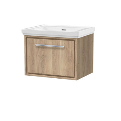 Hudson Reed Lille Wall Hung Single Drawer Contemporary Vanity Unit With Basin In Bleached Oak, 630 X 471mm - image 1