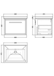 Hudson Reed Lille Wall Hung Single Drawer Contemporary Vanity Unit With Basin In Bleached Oak, 630 X 471mm - thumbnail 5
