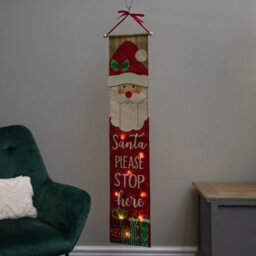 Samuel Alexander 1.2M Battery Operated Light Up Hanging Christmas Santa Stop Here Fabric Banner With Leds - thumbnail 2