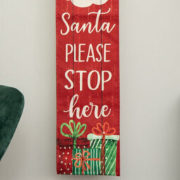 Samuel Alexander 1.2M Battery Operated Light Up Hanging Christmas Santa Stop Here Fabric Banner With Leds - thumbnail 5