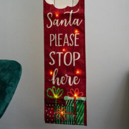 Samuel Alexander 1.2M Battery Operated Light Up Hanging Christmas Santa Stop Here Fabric Banner With Leds - thumbnail 6