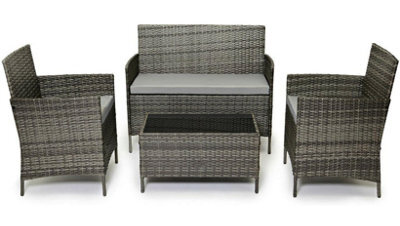 Evre Grey Madrid Rattan Garden Furniture Set Patio Conservatory Balcony Outdoor 4 Seater Glass Coffee Table - Inc Weekend Delivery - image 1