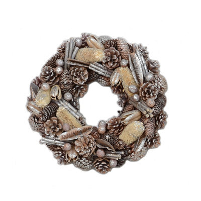 Christmas Wreath 38Cm - Glittered Natural Pine Cones - image 1