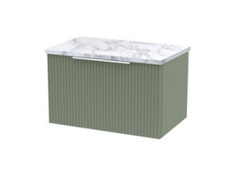 Balterley Tixall Fluted 1 Drawer Wall Hung Vanity Unit With Laminate Worktop, Satin Green, 600mm