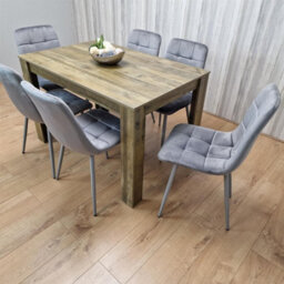 Kosy Koala Rustic Effect Dining Table Set With 6 Grey Velvet Chairs Stylish Dining Room Furniture Set - thumbnail 8