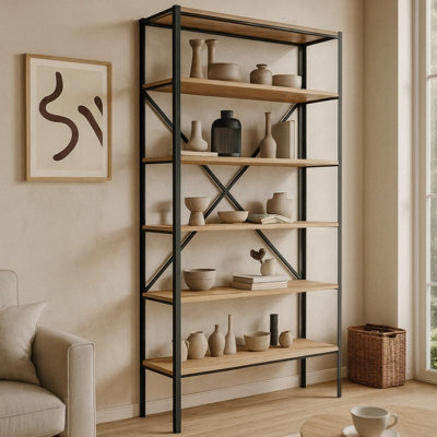 Ralph Black And Oak Lancelot Bookcase Industrial Style Shelving Unit - image 1