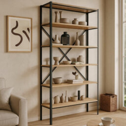 Ralph Black And Oak Lancelot Bookcase Industrial Style Shelving Unit