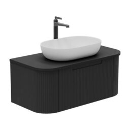Plum&clay Solara Fluted Black Wall Hung Drawer Vanity Unit With Black Worktop (W)900mm - thumbnail 1