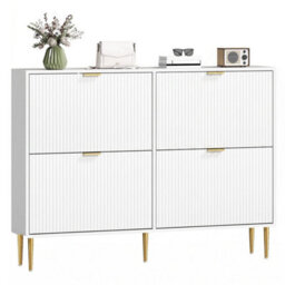 White-4 Drawers Narrow Shoe Cabinet With Drawers And Adjustable Shelves - thumbnail 1