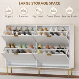 White-4 Drawers Narrow Shoe Cabinet With Drawers And Adjustable Shelves - thumbnail 4