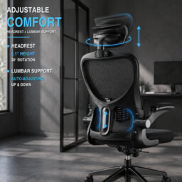 JAJALUYA Office Chair - Ergonomic Desk Chair With Lumbar Support Headrest Adjustable - thumbnail 3