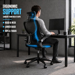 JAJALUYA Office Chair - Ergonomic Desk Chair With Lumbar Support Headrest Adjustable - thumbnail 2